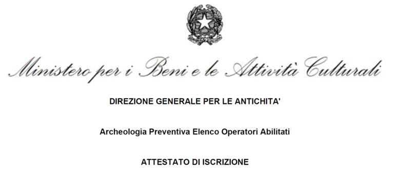 Iscrizione elenco Archeologia Preventiva