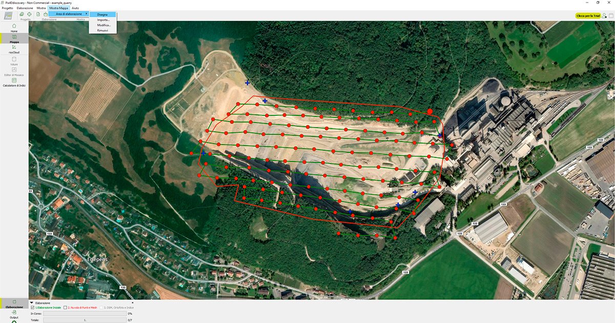 Aerofotogrammetria da drone e Pix4Dmapper: creazione area elaborazione da mappa